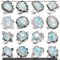 Rainbow Moonstone 30 Piece Wholesale Ring Lots 925 Sterling Silver Ring NRL-3294
