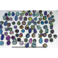 Rainbow Druzy 30 Piece Wholesale Ring Lots 925 Sterling Silver Ring NRL-2904
