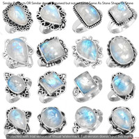 Rainbow Moonstone 25 Piece Wholesale Ring Lots 925 Sterling Silver Ring NRL-2336