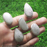 Rainbow Moonstone 5 Piece Wholesale Ring Lots 925 Sterling Silver Ring NRL-178
