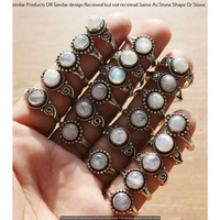 Rainbow Moonstone 50 pcs Wholesale Lot Ring 925 Silver Plated Ring NR-20-486