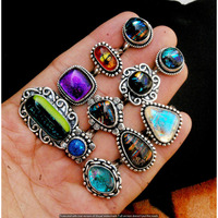 Rainbow Moonstone & Multi 5 Pcs Bulk Lot Ring 925 Silver Plated Ring NR-17-724