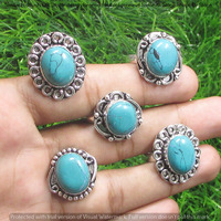 Turquoise 5 Pcs Wholesale Lot Ring 925 Silver Plated Ring NR-389
