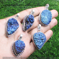 Titanium Druzy 5 Pcs Wholesale Lot 925 Sterling Silver Plated Jewelry NP-17-283
