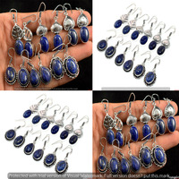 Lapis Lazuli 15 Pair Wholesale Lot 925 Sterling Silver Earring NLE-947