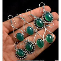 Green Onyx 15 Pair Wholesale Lot 925 Sterling Silver Earring NLE-913