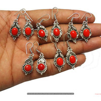 Coral 15 Pair Wholesale Lot 925 Sterling Silver Earring NLE-901