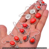 Coral 15 Pair Wholesale Lot 925 Sterling Silver Earring NLE-866
