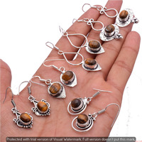 Tiger Eye 15 Pair Wholesale Lot 925 Sterling Silver Earring NLE-764