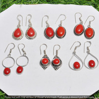 Coral 15 Pair Wholesale Lot 925 Sterling Silver Earring NLE-762