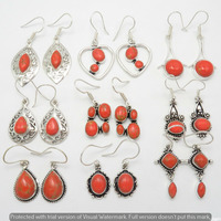 Coral 15 Pair Wholesale Lot 925 Sterling Silver Earring NLE-741