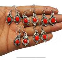 Coral 15 Pair Wholesale Lot 925 Sterling Silver Earring NLE-734