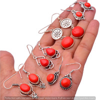 Coral 15 Pair Wholesale Lot 925 Sterling Silver Earring NLE-701