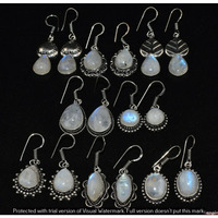Rainbow Moonstone 10 Pair Wholesale Lot 925 Sterling Silver Earring NLE-644