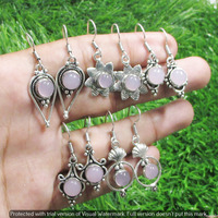 Rose Quartz 10 Pair Wholesale Lot 925 Sterling Silver Earring NLE-516
