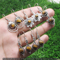 Tiger Eye 10 Pair Wholesale Lot 925 Sterling Silver Earring NLE-514