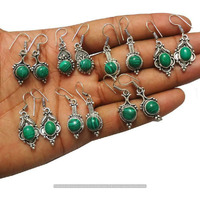 Malachite 10 Pair Wholesale Lot 925 Sterling Silver Earring NLE-437