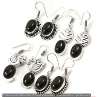 Black Onyx 5 Pair Wholesale Lot 925 Sterling Silver Earring NLE-309