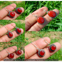 Red Onyx 5 Pair Wholesale Lot 925 Sterling Silver Earring NLE-279