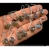 Labradorite 50 Pair Wholesale Lot 925 Sterling Silver Earring NLE-2427