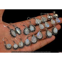 Rainbow Moonstone 30 Pair Wholesale Lot 925 Sterling Silver Earring NLE-1843