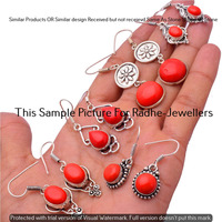 Coral 5 Pr Wholesale Lot 925 Sterling Silver Plated Jewelry NE-289
