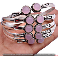 Rose Quartz 30 Pcs Wholesale Lot 925 Sterling Silver Cuff Bangle NB-485