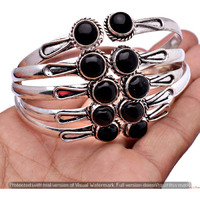 Black Onyx 1 Pcs Wholesale Lot 925 Sterling Silver Cuff Bangle NB-173