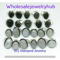 Rainbow Moonston, Labradorite 5 pcs Wholesale Lot Silver Plated Ring LR6