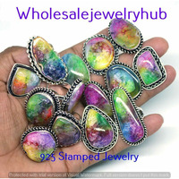 Rainbow Druzy 5 pcs Wholesale Lot 925 Sterling Silver Plated Rings LR-282