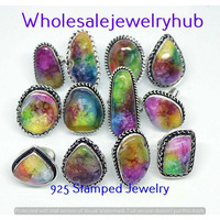 Rainbow Druzy 5 pcs Wholesale Lot 925 Sterling Silver Plated Rings LR-246