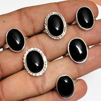 Black Onyx Gemstone 10 PCS Wholesale Lot 925 Sterling Silver Plated Rings Lots