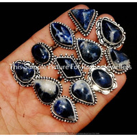 Sodalite Gemstone 5 pcs Wholesale Lot 925 Sterling Silver Plated Rings LR-223