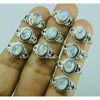 Rainbow Moonstone Gemstone 5 pcs Wholesale Lot 925 Sterling Silver Plated Rings