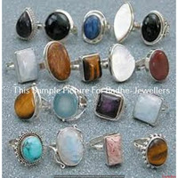 Tiger Eye & Mixed Gemstone 10 pcs Wholesale Lot 925 Sterling Silver Plated Rings