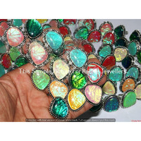 Natural Dichroic Glass Gemstone 10 pcs Wholesale Lot 925 Silver Plated Rings