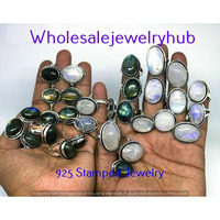 Rainbow Moonstonee,Labradorite 5PCS Wholesale Lot 925 Silver Plated Ring -11-281