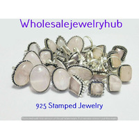 Rose Quartz 10 pcs Wholesale Lot 925 Sterling Silver Plated Rings Lot-06-413