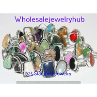 Lapis Lazuli 10 pcs Wholesale Lot 925 Sterling Silver Plated Rings Lot-06-409