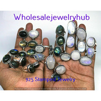 Rainbow Moonstonee,Labradorite 5PCS Lot 925 Silver Plated Rings Lot-06-393