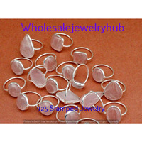 Rose Quartz 5 PCS Wholesale Lot 925 Sterling Silver Plated Rings Lot-06-219
