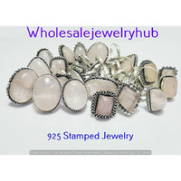 Natural Rose Quartz 50 PCS Wholesale Lot 925 Sterling Silver Plated Ring Jewelry
