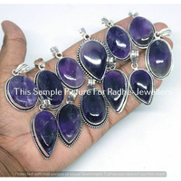 Real Amethyst Gemstone 100 pcs Wholesale Lots 925 Sterling Silver Plated Pendant