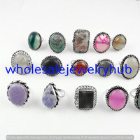 Coral & Multi Mixed Gemstone 5 Piece Wholesale Lot 925 Sterling Silver Rings