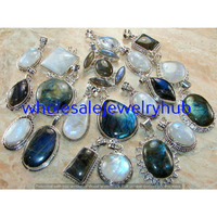 Natural Moonstone 5 Piece Gemstone Wholesale Lot 925 Sterling Silver Pendants