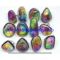Rainbow Solar Quartz 5 Piece Gemstone Wholesale Lot 925 Sterling Silver Rings