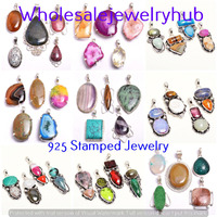 Moonstone & Mixed Stone 10PCS Wholesale Lots 925 Sterling Silver Plated Pendant