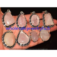 Rose Quartz 5 Piece Gemstone Wholesale Lot 925 Sterling Silver Pendants