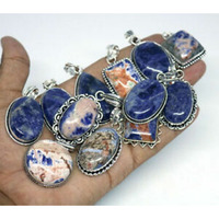 Natural Sodalite 5 PCS Wholesale Lots 925 Sterling Silver Plated Pendant Lots