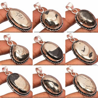 Natural Iron Pyrite 5 Pieces Wholesale Lots 925 Sterling Silver Plated Pendant